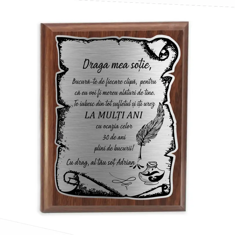 Draga mea sotie, placheta lemn personalizata prin gravura